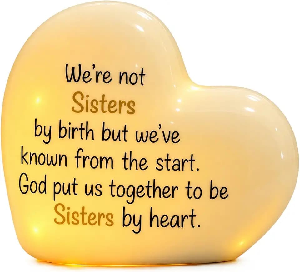 Sisters by Heart Ceramic LED Heart Light – Inspirational Christian Gift, Scripture Friendship Love Night Light Décor