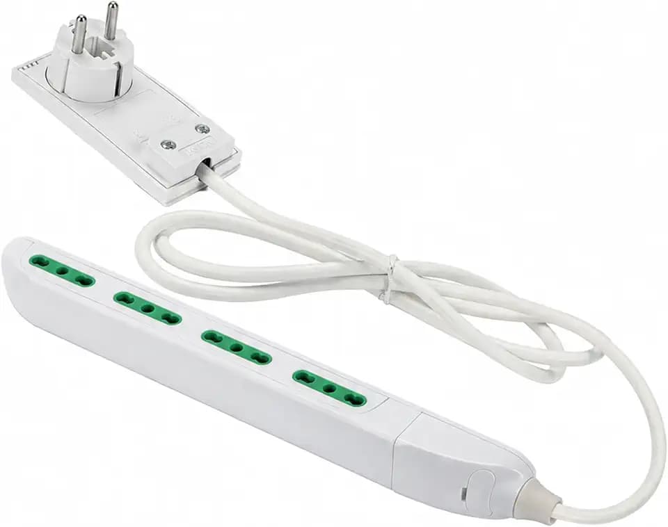 FANTON 474040 Mehrfachsteckdose Slim 3 Meter, 4 zweipolige Steckdosen mit Schuko-Stecker Clock nützlich für Enge Stellen, hinter Möbeln und Nachttischen