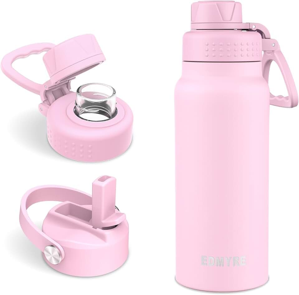 20 oz Insulated Water Bottle 2 Lids Stainless Steel Vacuum Flask