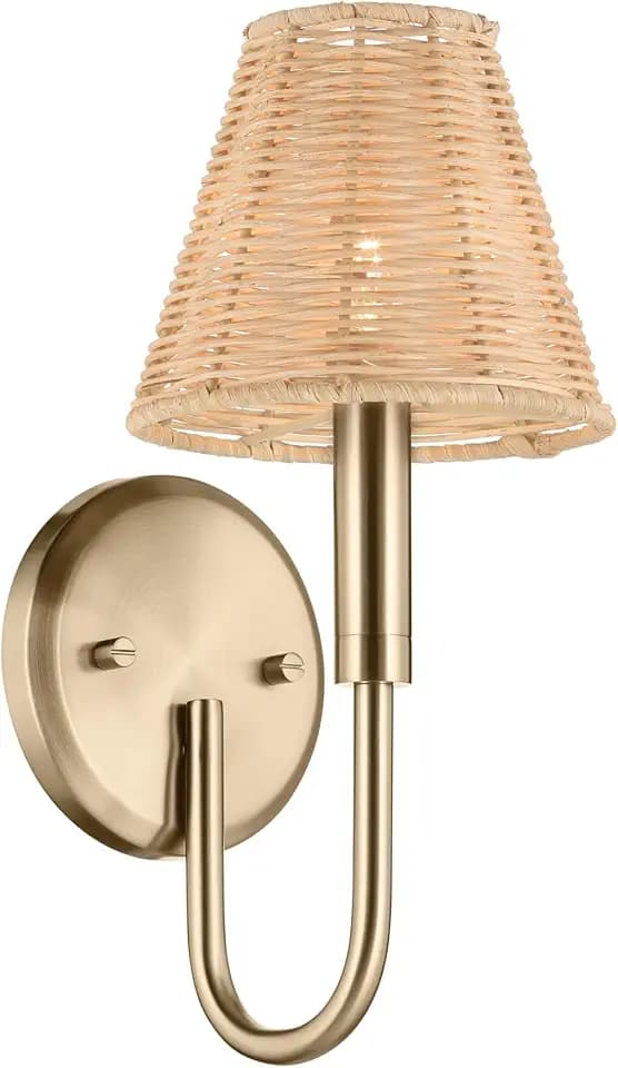 Kichler Bekah 13" 1-Light Rattan Wall Sconce Light, Champagne Bronze