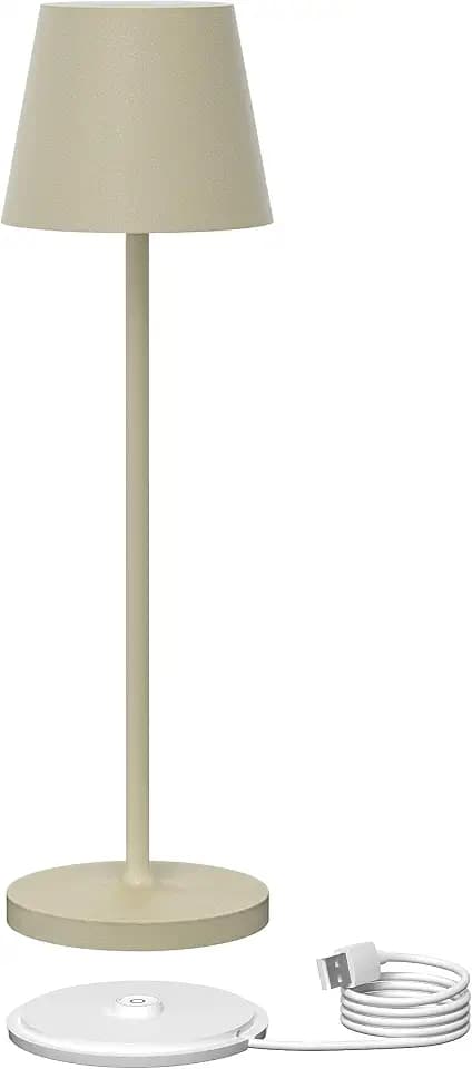 K-Bright 1 Stück Dimmbare Akku Tischleuchte 38cm mit Ladestation Dünenbeige