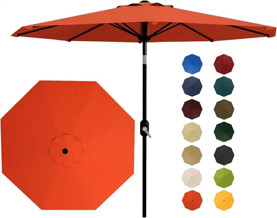 Garvee 9FT Patio Umbrella 8 Sturdy Ribs Outdoor Table Umbrella, Orange