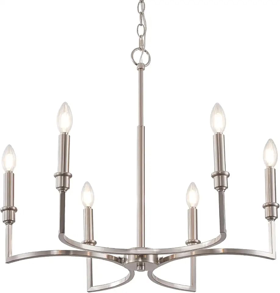 6 Light Candelabra Chandelier Dining Room Nickel Chandeliers 26in