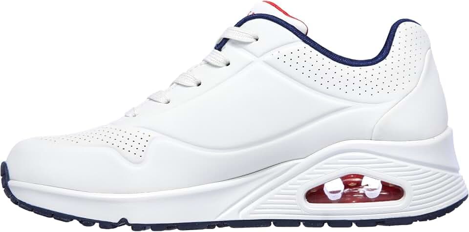 Skechers Damen UNO Stand ON AIR Sneakers, WNVR White Durabuck / navy & red trimm, 36.5 EU