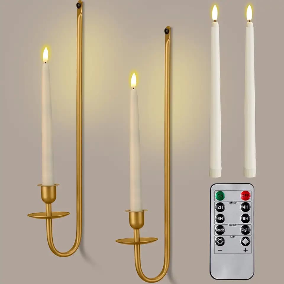 Tessco for you 2 Set Metal Wall Candle Sconces with 9.6" LED Candles,Gold
