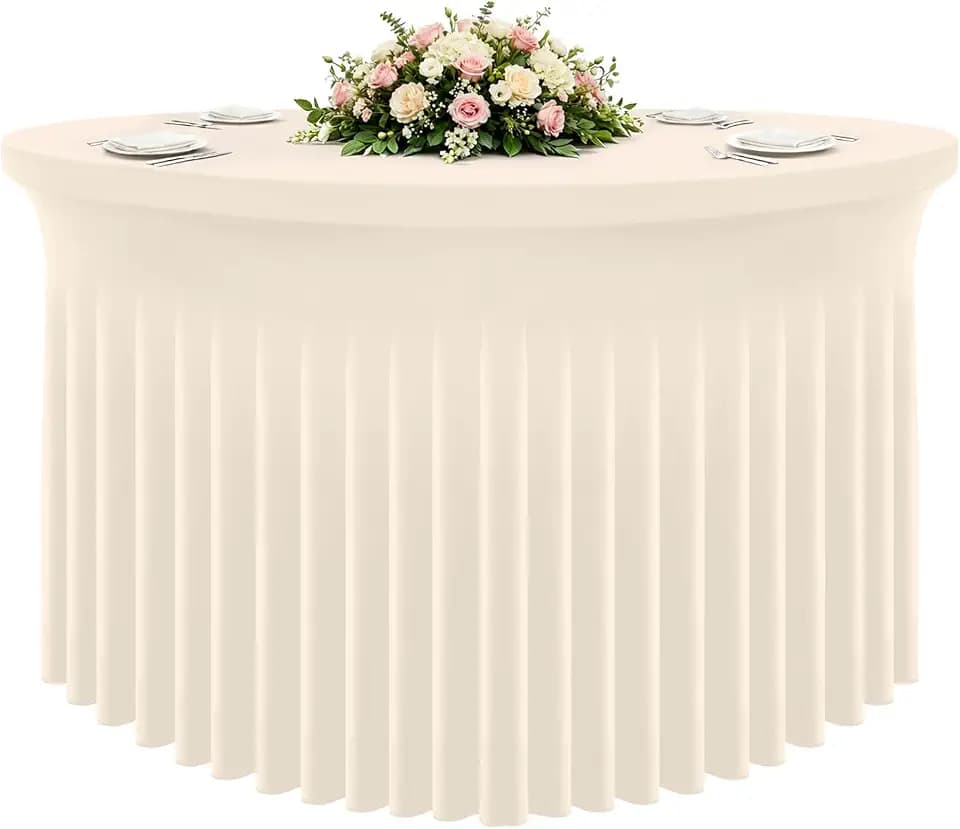 Smiry Round Spandex Tablecloth, Elastic Fitted Washable Tablecloths for 72 Round Tables, Waterpoof Stretch Table Cover Skirt for Outdoor, Wedding, Banquet & Parties, Beige