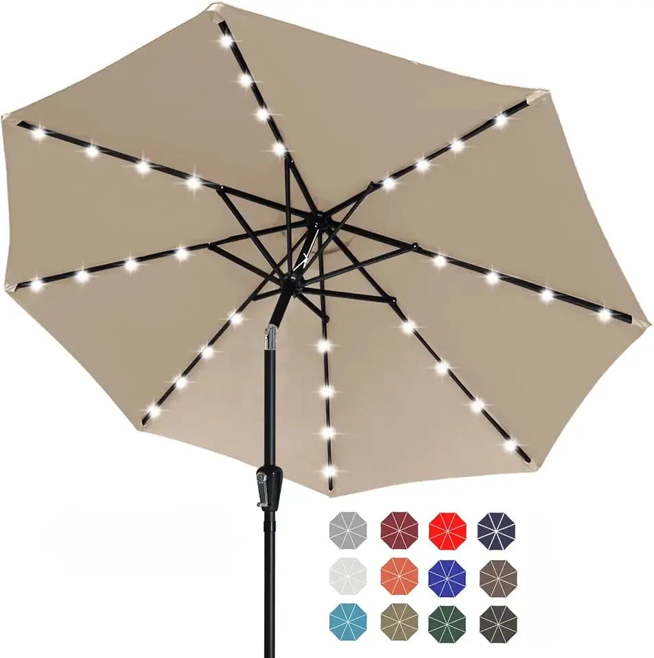 ABCCANOPY Solar Led Patio Umbrella with 32 Lights 11FT(Khaki)