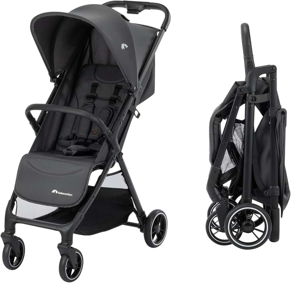Bebeconfort Azur, Kinderwagen Buggy Kompakt, 0–3 Jahre (15 kg), Leichter Reisebuggy, Automatisch Einhändig Klappbar, Stufenlos Flach Verstellbar, Großer Korb, Mineral Graphite