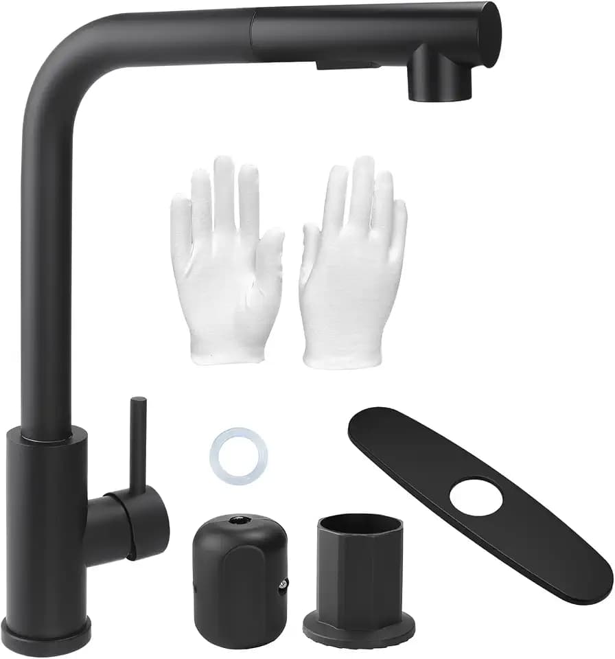 Wasserhahn Küche Schwarz,Küchenarmatur mit Brause Ausziehbar,Niederdruck Armatur Küche Schwarz,Spültischarmatur Küche,Mischbatterie,Wasserhahn Küche Ausziehbar,Küchenwasserhahn aus Edelstahl