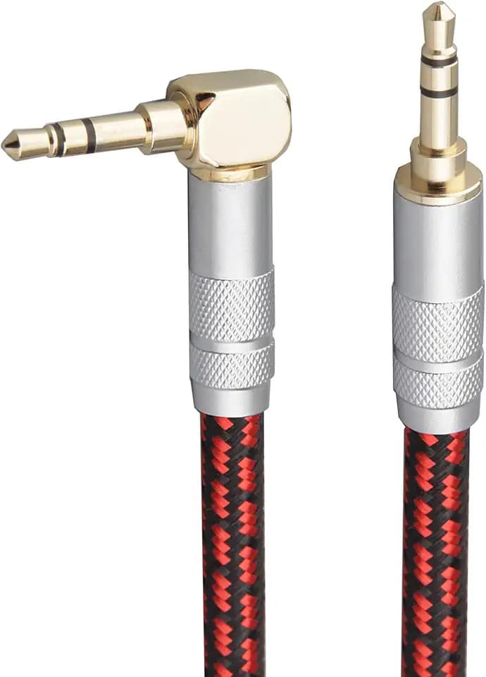 Audiophile High Purity Copper Aux Audio Cable 3.5mm Male to 3.5mm Male Audio Auxiliary Cord Gold-Plated Stereo HiFi Adapter Cable (Straight to Right Angle, 3.2ft/1m)