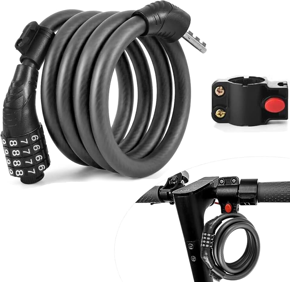 E Roller Schloss Fahrradschloss Kabelschloss mit Halterung 1.2m/12mm Ideal Zahlenschloss für 12 Stahlkabel