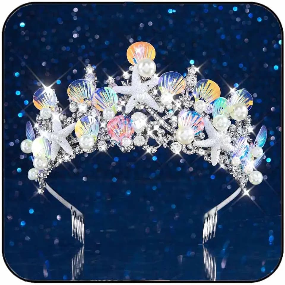 JAKAWIN Mermaid Costume Tiara Silver Seashell Crowns for Women