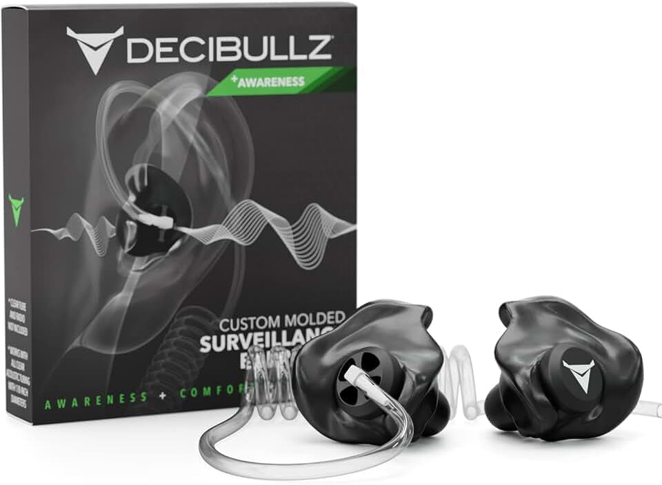 Decibullz Custom Moulded Security Two-Way Radio Surveillance Earpiece Set, Thermo-Fit Designed for Clear Acoustic Tube Radios | Model: +Awareness