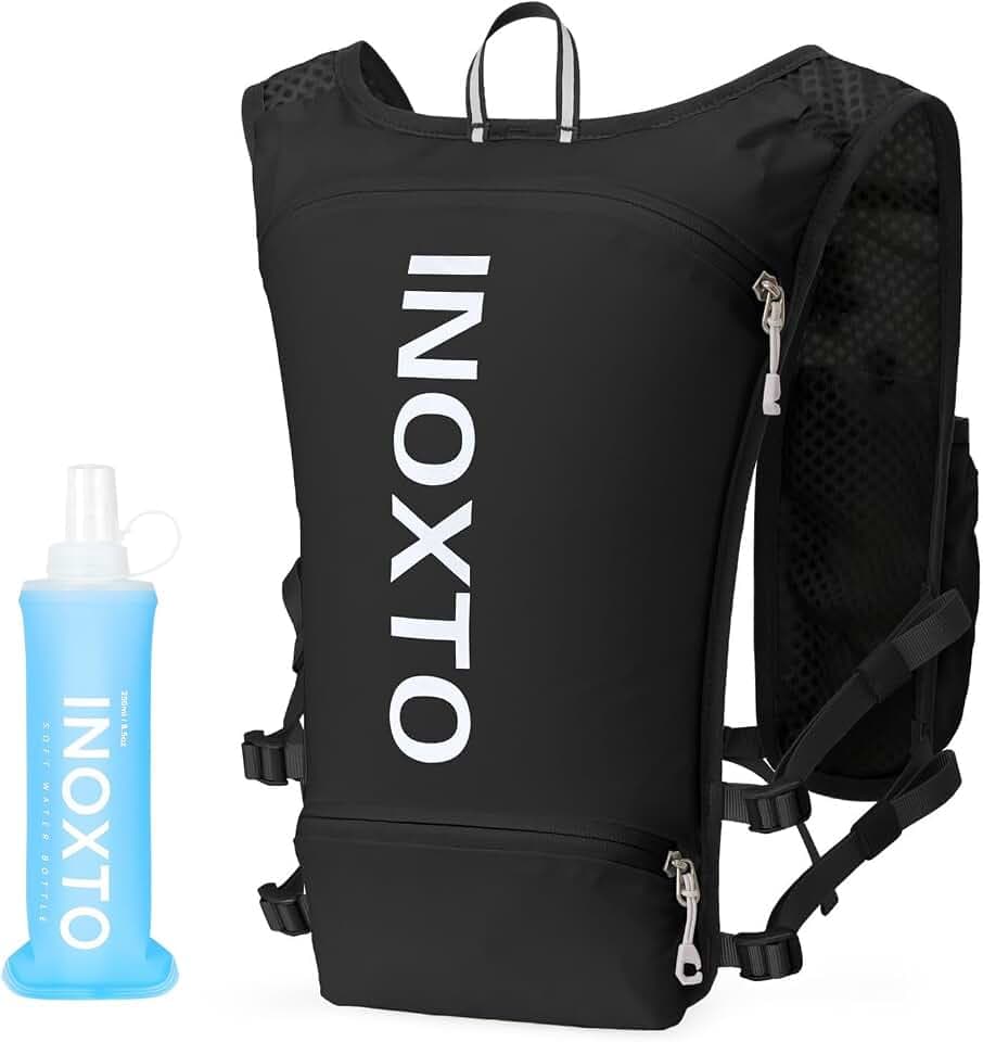 INOXTO Running Hydration Vest ,Lightweight Insulated Pack with 250ml Soft Flask Daypack for Hiking Trail Running Cycling Race Marathon for Women Men (Black, Standard)