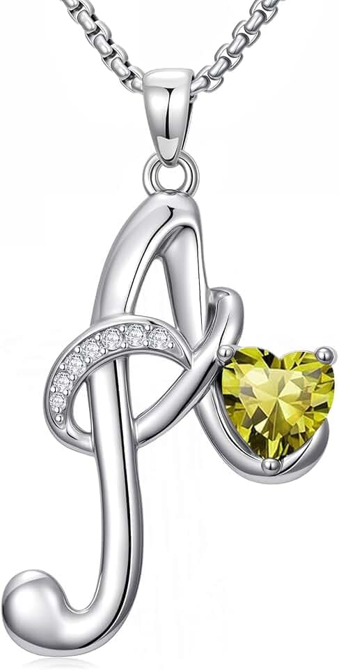 A to Z Initial Birthstone Pendant Necklaces Name Jewelry for Women