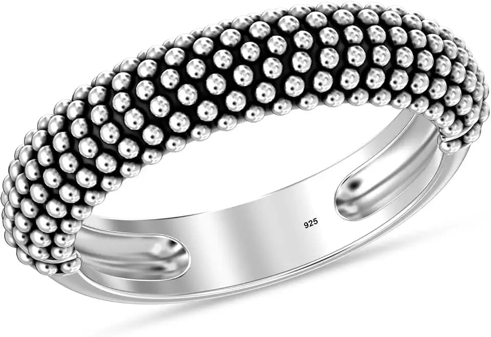 LeCalla 925 Sterling Silver Statement Rings for Women | Antique Caviar Beads Stackable Finger-Ring for Women's