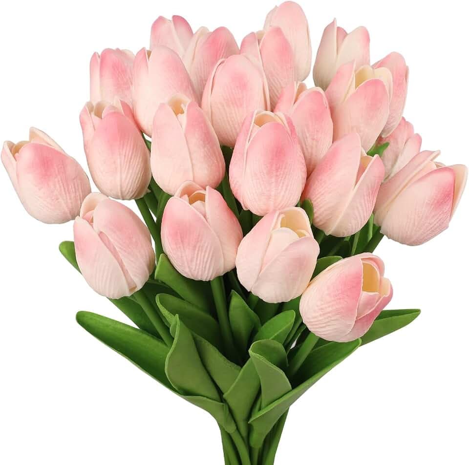 N&T NIETING Künstliche Tulpen Blumen, 12 Stück Künstliche Blumen Fake Tulpen PU Real Touch Latex Rosa Tulpen Blume Arrangement für DIY Hochzeitssträußen Party Heimdekoration Muttertag Dekoration, Rosa