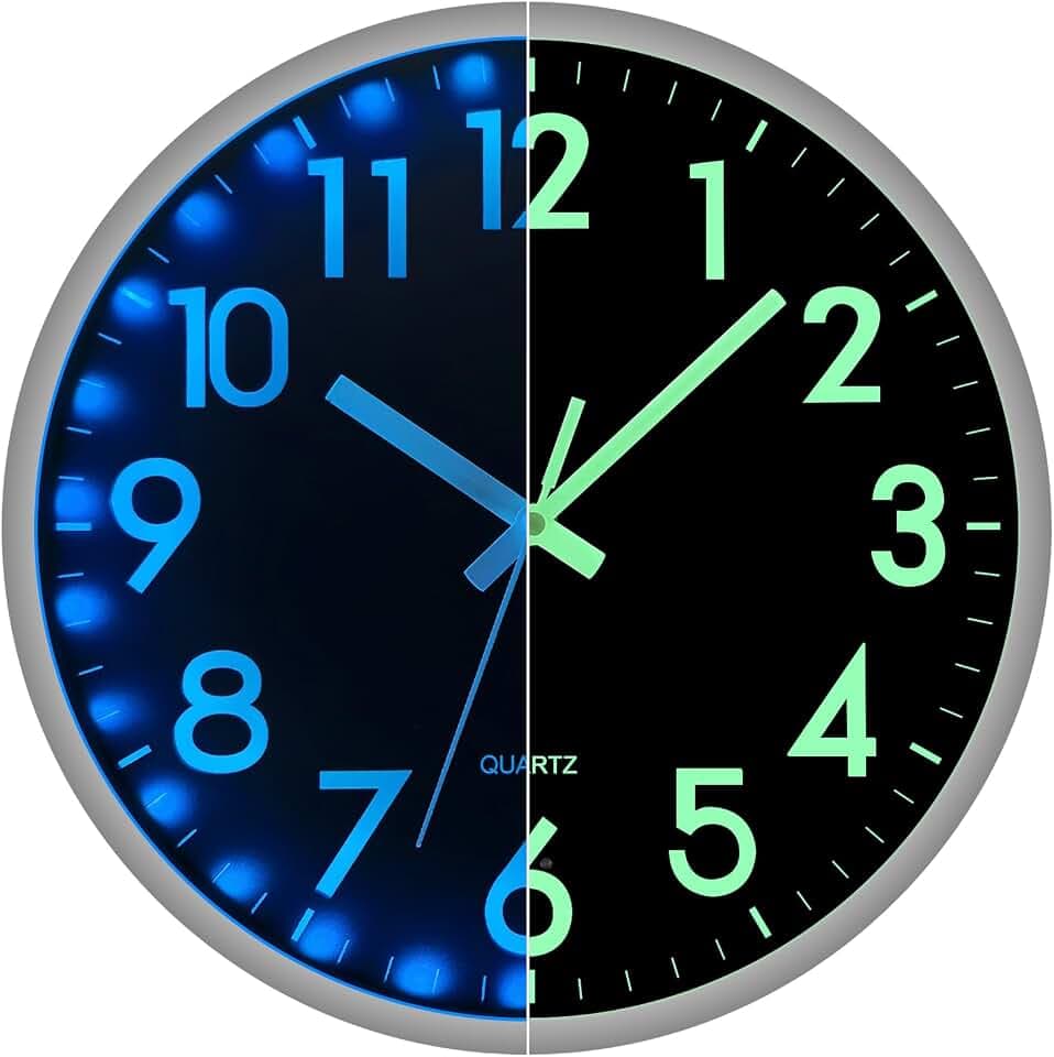 JoFomp LED Wall Clock for Bedroom Night Glow, 8 Inch Silent Wall Clocks Battery Operated, Light Up Wall Clocks for Living Room Decor, Sound Control Modern Wall Clock Glow in Dark for Kitchen Office