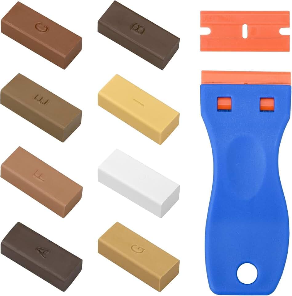 Hartwachs Reparaturset, Laminat Reparatur Hartwachs für Holz/Fliesen/Parkett/Laminat/Vinyl, Möbelreparatur Wachs Set Wachskitt zum Kratzer Schäden Loch Ausbessern Arbeitsplatte, 8 Versch Farbtöne
