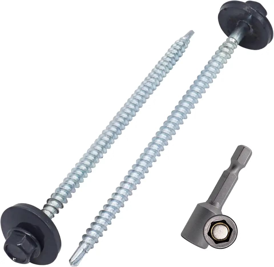 SKIR'CO (100 Stück) lackierte Dachschrauben 4,8 x 100 mm, Sechskantkopf, selbstbohrende Schrauben mit EPDM-Unterlegscheiben (Anthrazitgrau, RAL 7016)