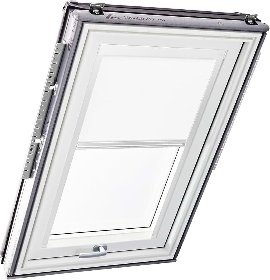 Original Roto Rollo Exclusiv ZRE für Roto Dachfenster - Führungsschiene Weiß - Manuelle Bedienung - Tageslichtrollo für Baureihe Designo R6/R8 i8 und Classic 64/84 - Größe 074/118 | 07/11 - Farbe Weiß