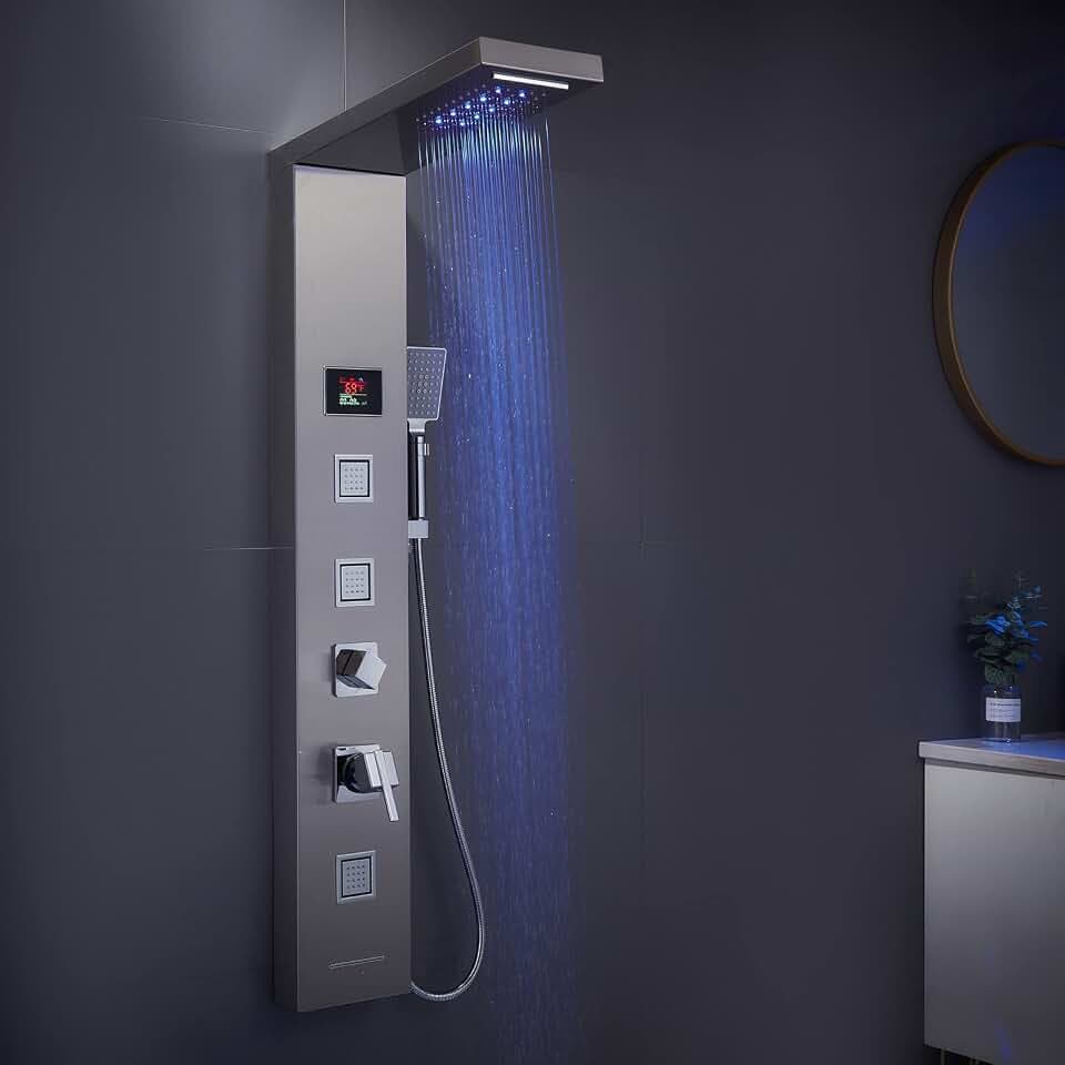 5-in-1 LED Shower Panel Tower System Stainless Steel Brushed Nickel