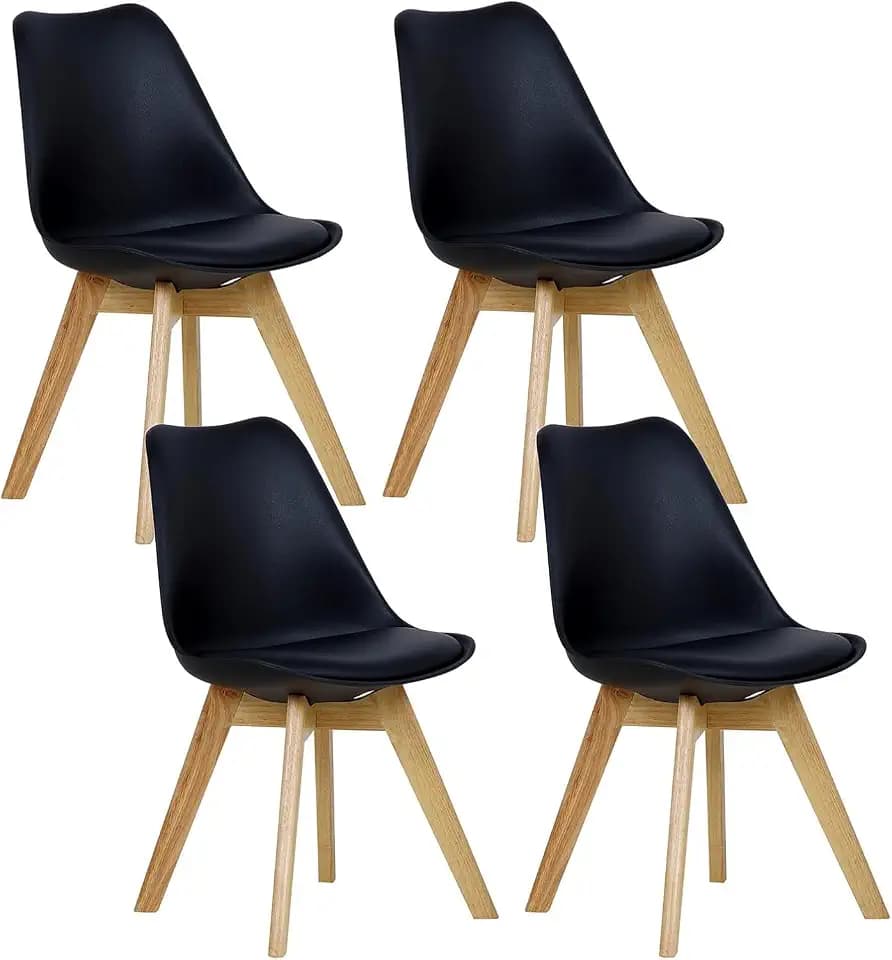 WOLTU Esszimmerstühle 4er Set, Skandinavische Küchenstühle Retro Design, Sitzfläche aus Kunstleder, mit Massivholz Beinen, bis 150 kg belastbar, Schwarz