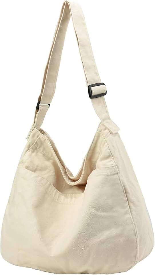 Canvas Tote Bag Casual Hobo Crossbody Shoulder Bag for Women and Men Large Purse Messenger Bag Travel Work
