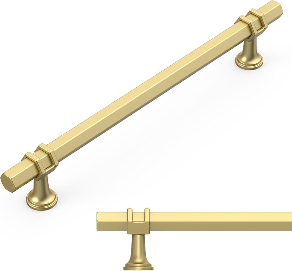 Amerdeco 10 Pack Brushed Gold Cabinet Pulls 7.5 Inch(192mm) Hole Center Drawer Pulls Cabinet Hardware Kitchen Cabinet Handles for Bathroom ZH0091