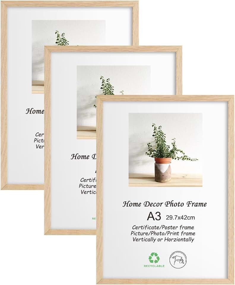 LYYYXGYP A3 Oak Wood Picture Frame 3 Pack 11.7x16.5 Inch Natural Wooden Photo Frame Gallery Poster Frame with Plexiglass for Wall Hanging
