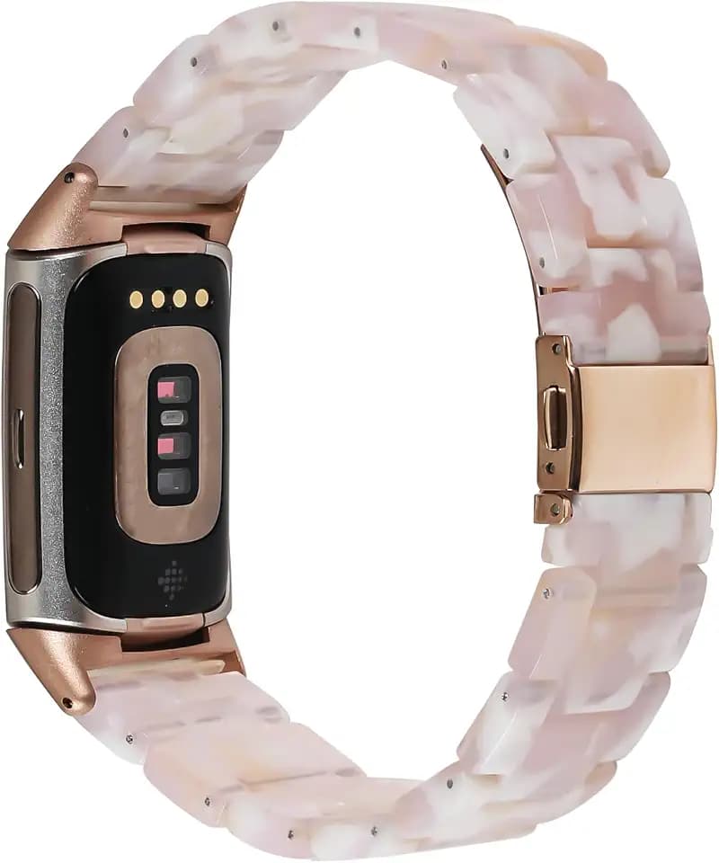 Resin Band Compatible with Fitbit Charge 6/ Fitbit Charge 5, Waterproof & Lightweight Bracelet Wristband Replacement with Stainless Steel Buckle, Fashion Strap for Fitness Tracker Women