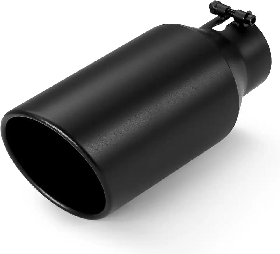 Exhaust Tip 3" Inlet 5" Outlet 12" Long, High Performance Stainless Steel, Peel-Resistant Black Powder Coated, Rolled Angle Cut, Bolt-On Diesel Tail Pipe, Universal for Car Truck
