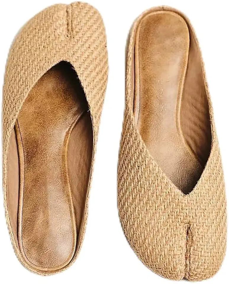 Women’s Woven Split-Toe Mule Flats Slip-On Summer Casual Shoes