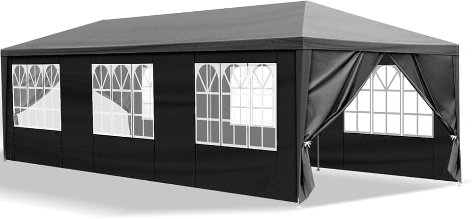 30*10 Canopy Tent, Waterproof Party Tent for Outdoor Events, Black