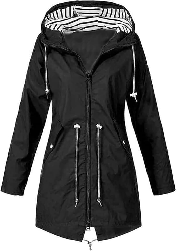 Damen Regenjacke Regenmantel Mit Kapuze Wasserdicht Windbreaker Übergangsjacke Atmungsaktiv Mantel