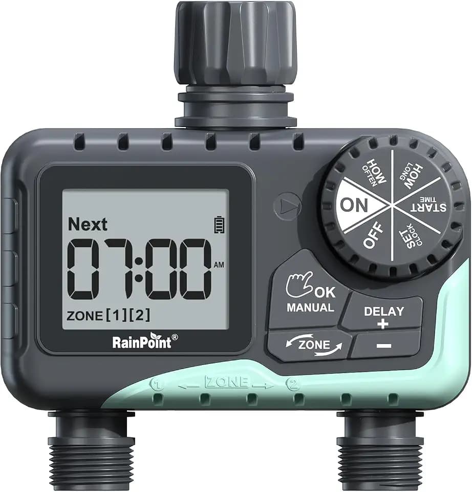 RAINPOINT Water Timer for Garden Hose - 2 Zone Sprinkler Timer with Rain Delay/Manual Watering/Automatic Irrigation for Yard Lawn
