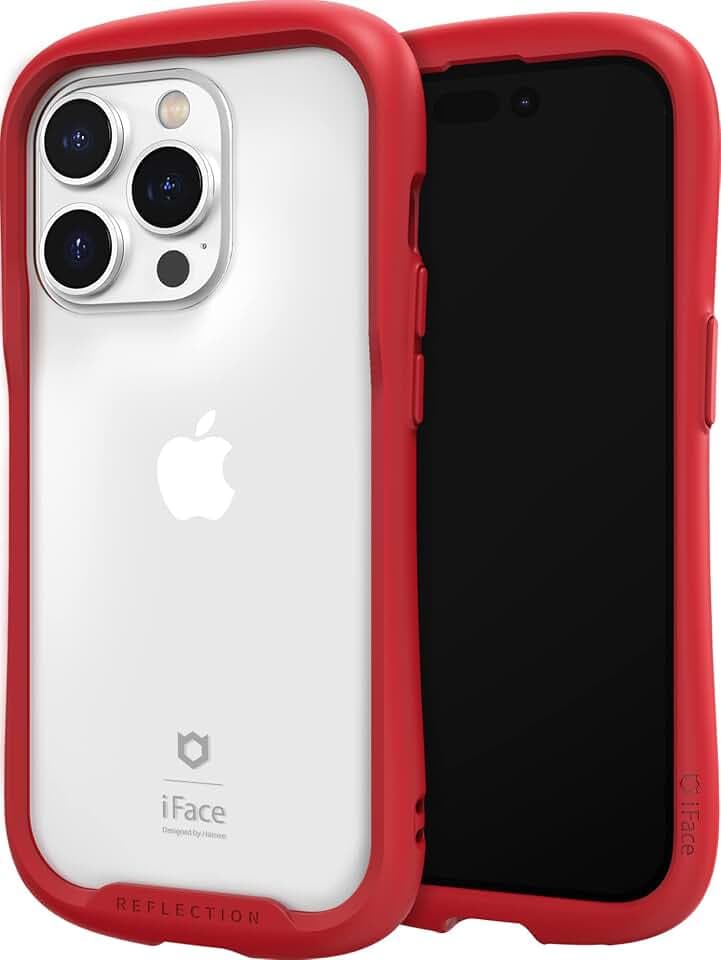 iFace Reflection Designed for iPhone 14 Pro Case (6.1") – Cute Shockproof Hybrid [9H Tempered Glass + Bumper] Wireless Charging Compatible Clear Protective Cover for Girls, Women - Red