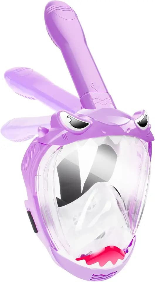 Full Face Snorkel Mask for Kids with 180° Panoramic View, Snorkeling Set Featuring Anti-Leak and Anti-Fog Foldable Dry Top Design for Safe Underwater Adventures Snorkeling Gear for Kids