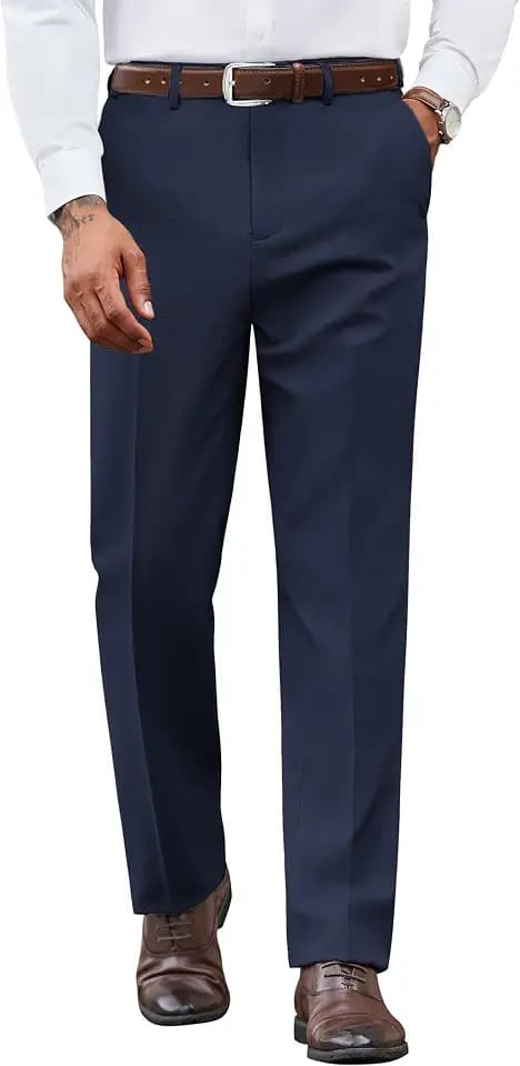 COOFANDY Mens Dress Pants Regular Fit Flat Front Pant Expandable Waist Casual Slacks