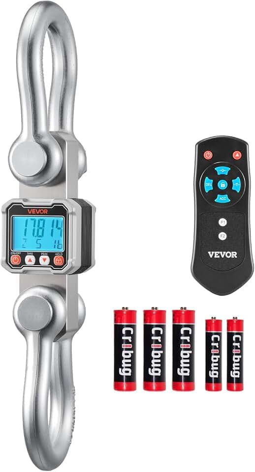 VEVOR Kranwaage 10 T, Digitale Hängewaage, Industriewaage mit Gehäuse aus Aluminiumguss & LCD-Display, 2-kg-Teilung & 3-stufiger Schalter, Fernbedienung, Wildwaage, Hakenwaage für Garage & Fabrik