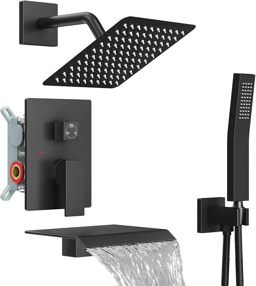 Midanya Shower System with Tub Spout,8 Inch Shower Head,Matte Black