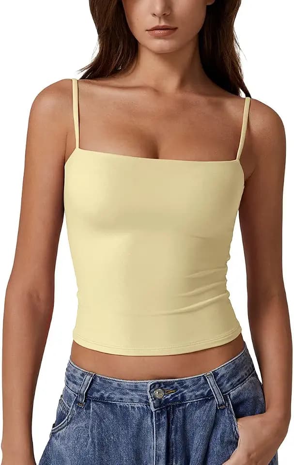 QINSEN Women's Double Lined Basic Tank Top Adjustable Spaghetti Straps Sleeveless Camisole Shirts