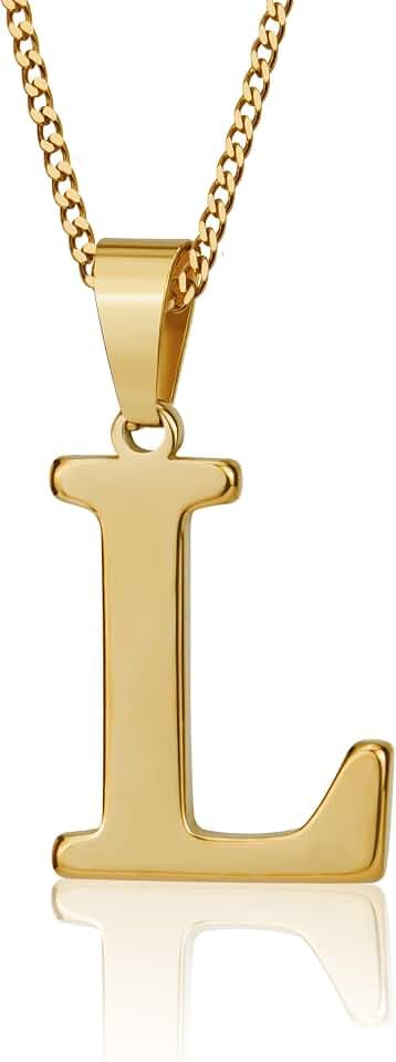 Suweibuke Initial Necklace for Men Women Boys Girls, 18K Gold Plated 26 Letters Pendant Necklace, Personalized Jewelry Gifts