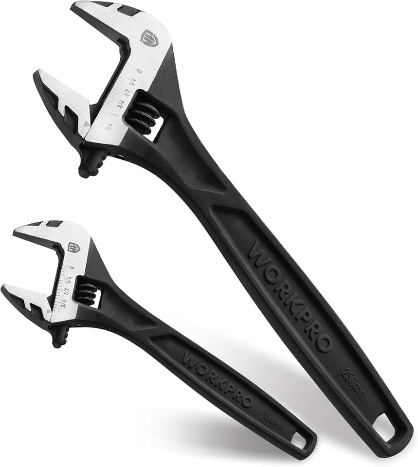 WORKPRO 2-Piece Adjustable Wrench Set, 6" & 10", Cr-V Steel, Black Oxide