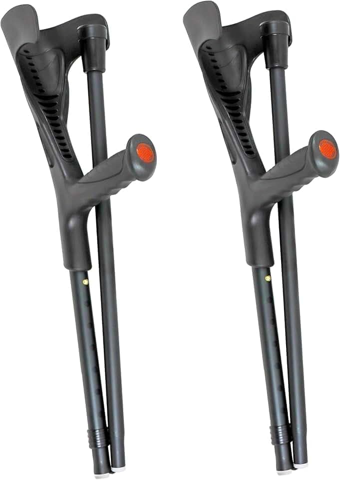 PEPE Mobility Folding Crutches for Adults, Open Cuff, Adjustable Height, Aluminium, Orthopaedic, Elbow Crutches Women and Men, Black