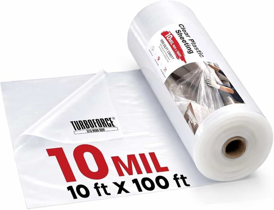 10' x100' 10 Mil Heavy Duty Clear Plastic Sheeting, UV Resistant Tear-Proof for Greenhouse, Construction, Painting, Farm & Floor Protection, Polyethylene Sheeting, Clear