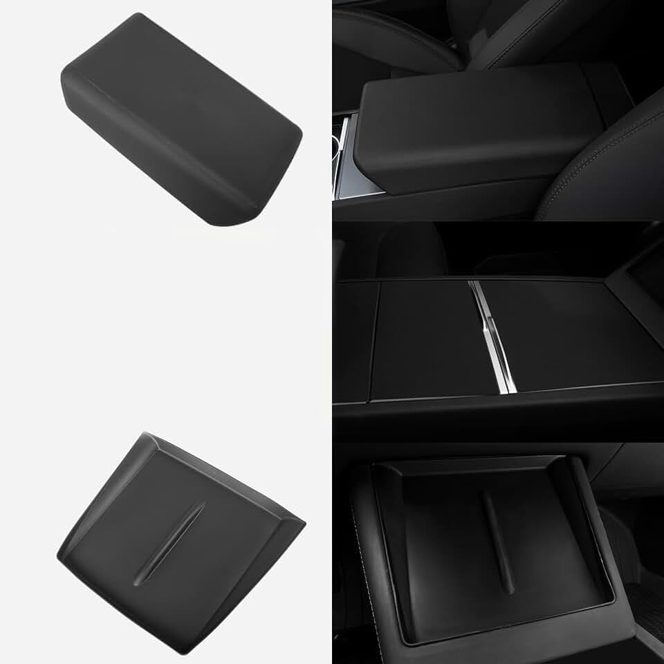 2026 Center Console Cover for Tesla Model Y Juniper 2025 & Model 3 Highland Accessories Set - Black Armrest Cover Wireless Charging Center Console Black