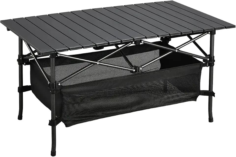WUROMISE Lightweight Aluminum Folding Camping Table (37.13” x 21.57” x 19.69”), Portable Roll-Up Design for Outdoor, Camping, Beach, BBQ, Patio, and Picnic, Durable & Waterproof with Carrying Bag