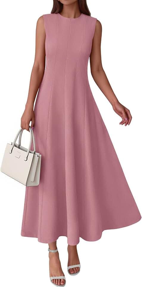 PRETTYGARDEN Womens Sleeveless Summer Dresses with Pockets, Soft and Stretchy Cotton Blend High Waist Elegant Cocktail Dress