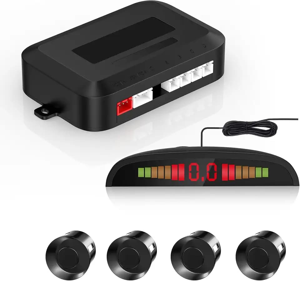 Car Reverse Backup Sensor – Universal Parking Sensors for Car with 4 Rear Sensors, LED Distance Display & Beep Alert – Backup Sensor Kit for Cars, SUVs, Trucks (Black)